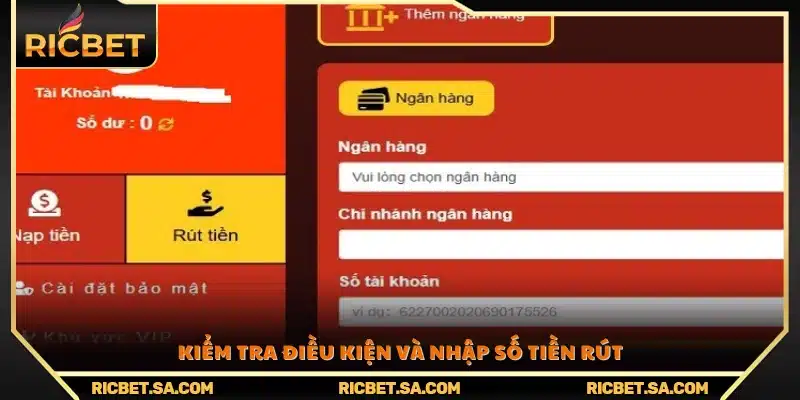 Xác minh các yêu cầu trước khi điền số tiền muốn rút