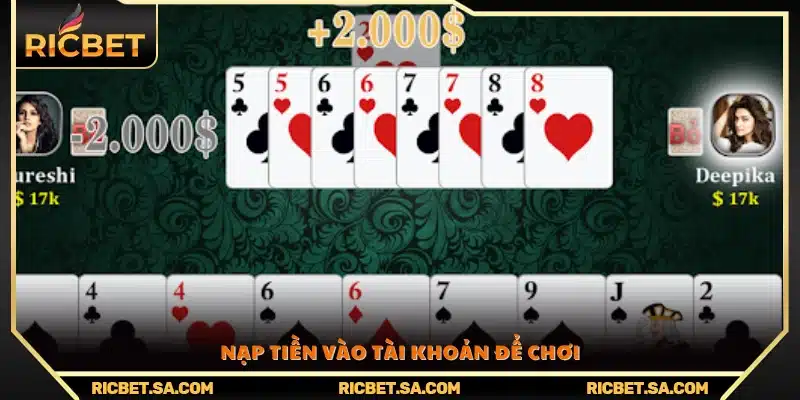 Hoàn tất bước nạp tiền để sẵn sàng tham gia đặt cược